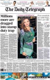 The Daily Telegraph (UK) Newspaper Front Page for 1 August 2014