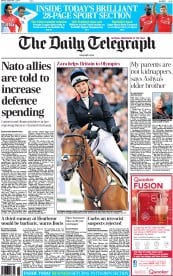 The Daily Telegraph Newspaper Front Page (UK) for 1 September 2014