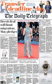 The Daily Telegraph (UK) Newspaper Front Page for 1 September 2016