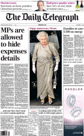 The Daily Telegraph Newspaper Front Page (UK) for 20 November 2012