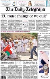 The Daily Telegraph Newspaper Front Page (UK) for 20 November 2014