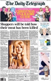 The Daily Telegraph (UK) Newspaper Front Page for 20 December 2014