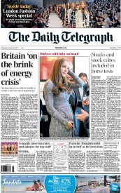 The Daily Telegraph (UK) Newspaper Front Page for 20 February 2013