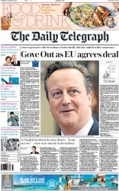 The Daily Telegraph (UK) Newspaper Front Page for 20 February 2016