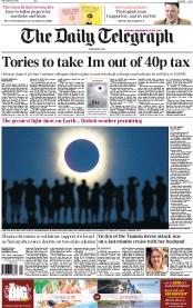 The Daily Telegraph (UK) Newspaper Front Page for 20 March 2015