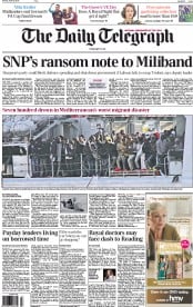 The Daily Telegraph Newspaper Front Page (UK) for 20 April 2015
