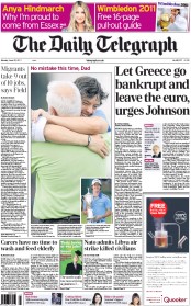 The Daily Telegraph (UK) Newspaper Front Page for 20 June 2011
