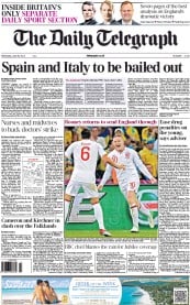 The Daily Telegraph (UK) Newspaper Front Page for 20 June 2012