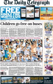 The Daily Telegraph Newspaper Front Page (UK) for 20 July 2013