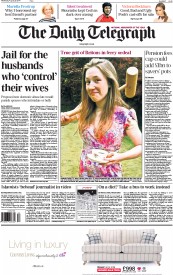 The Daily Telegraph Newspaper Front Page (UK) for 20 August 2014