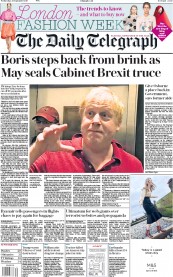 The Daily Telegraph (UK) Newspaper Front Page for 20 September 2017