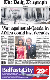 The Daily Telegraph (UK) Newspaper Front Page for 21 January 2013