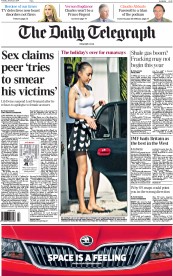 The Daily Telegraph Newspaper Front Page (UK) for 21 January 2014