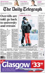 The Daily Telegraph Newspaper Front Page (UK) for 21 February 2013