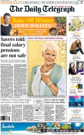The Daily Telegraph (UK) Newspaper Front Page for 21 February 2015