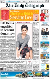 The Daily Telegraph Newspaper Front Page (UK) for 21 March 2015
