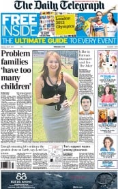 The Daily Telegraph (UK) Newspaper Front Page for 21 July 2012