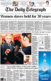 The Daily Telegraph (UK) Newspaper Front Page for 22 November 2013