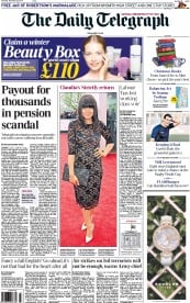 The Daily Telegraph Newspaper Front Page (UK) for 22 November 2014