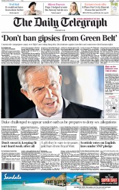 The Daily Telegraph Newspaper Front Page (UK) for 22 January 2015