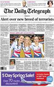 The Daily Telegraph (UK) Newspaper Front Page for 22 February 2013