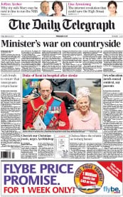 The Daily Telegraph Newspaper Front Page (UK) for 22 March 2013