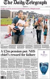 The Daily Telegraph Newspaper Front Page (UK) for 22 May 2013