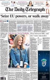 The Daily Telegraph Newspaper Front Page (UK) for 22 June 2015