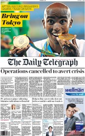The Daily Telegraph (UK) Newspaper Front Page for 22 August 2016