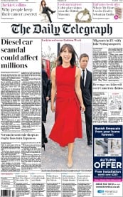 The Daily Telegraph (UK) Newspaper Front Page for 22 September 2015