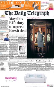 The Daily Telegraph (UK) Newspaper Front Page for 22 September 2017