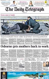 The Daily Telegraph Newspaper Front Page (UK) for 23 October 2014