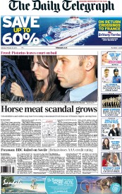 The Daily Telegraph (UK) Newspaper Front Page for 23 February 2013