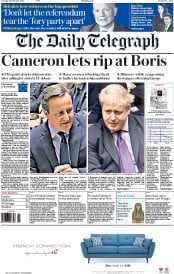 The Daily Telegraph (UK) Newspaper Front Page for 23 February 2016