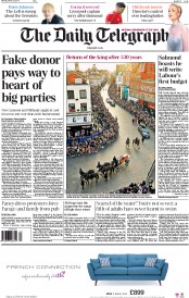 The Daily Telegraph Newspaper Front Page (UK) for 23 March 2015