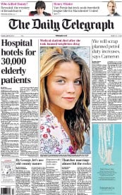 The Daily Telegraph Newspaper Front Page (UK) for 23 April 2013