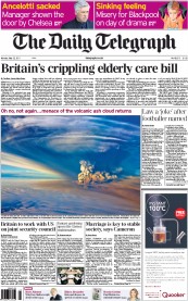 The Daily Telegraph (UK) Newspaper Front Page for 23 May 2011