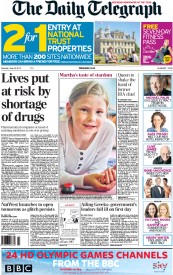 The Daily Telegraph (UK) Newspaper Front Page for 23 June 2012