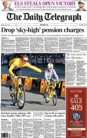 The Daily Telegraph Newspaper Front Page (UK) for 23 July 2012