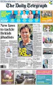 The Daily Telegraph Newspaper Front Page (UK) for 23 August 2014