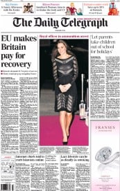 The Daily Telegraph Newspaper Front Page (UK) for 24 October 2014