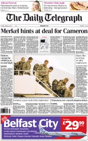 The Daily Telegraph Newspaper Front Page (UK) for 24 January 2013