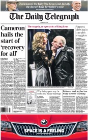The Daily Telegraph (UK) Newspaper Front Page for 24 January 2014