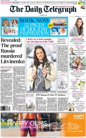 The Daily Telegraph (UK) Newspaper Front Page for 24 January 2015