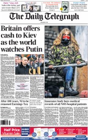 The Daily Telegraph Newspaper Front Page (UK) for 24 February 2014