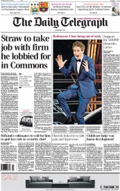 The Daily Telegraph Newspaper Front Page (UK) for 24 February 2015
