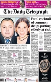 The Daily Telegraph Newspaper Front Page (UK) for 24 June 2011