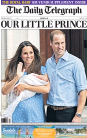The Daily Telegraph Newspaper Front Page (UK) for 24 July 2013
