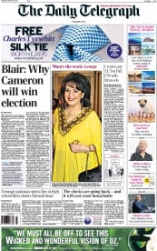 The Daily Telegraph Newspaper Front Page (UK) for 25 October 2014