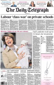 The Daily Telegraph Newspaper Front Page (UK) for 25 November 2014
